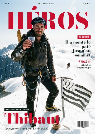 Couverture HÉROS avec Thibaut au Mont Blanc, titre encadré en rouge